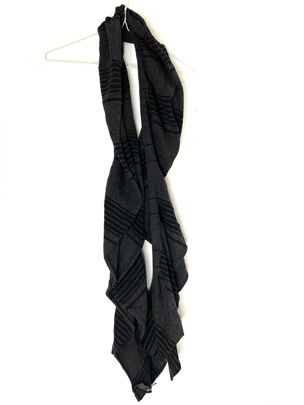 Eileen Fisher Merino Wool Cashmere Dark Grey Black Striped Oversized Scarf